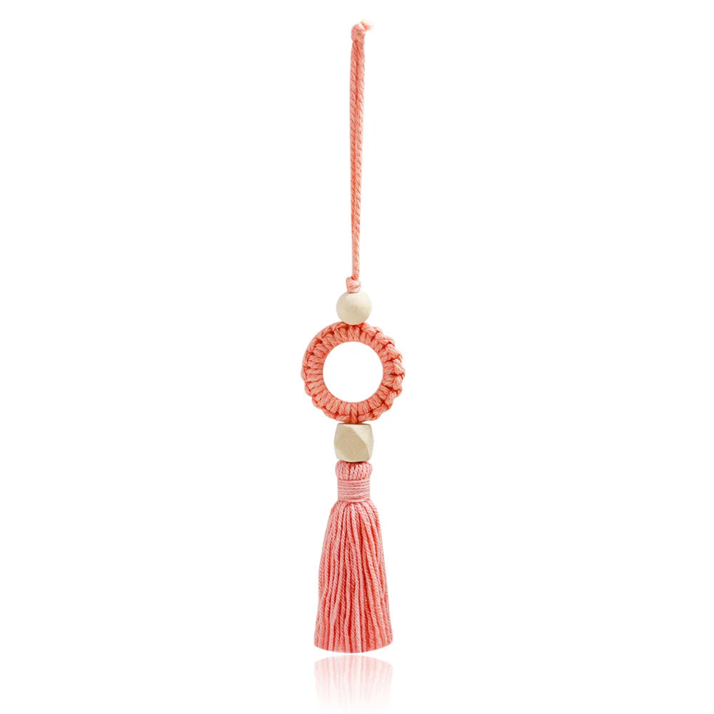 Boho Cotton Car Pendant – Handmade Rearview Mirror Hanging Ornament