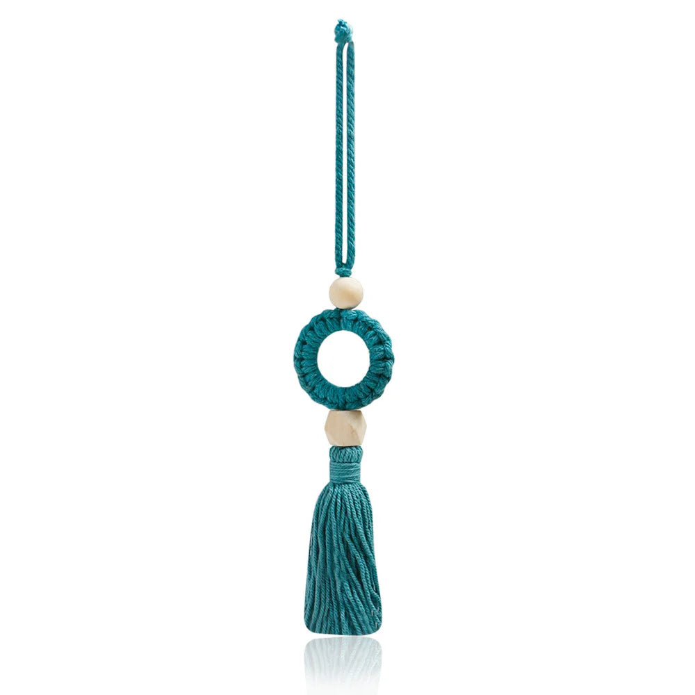 Boho Cotton Car Pendant – Handmade Rearview Mirror Hanging Ornament