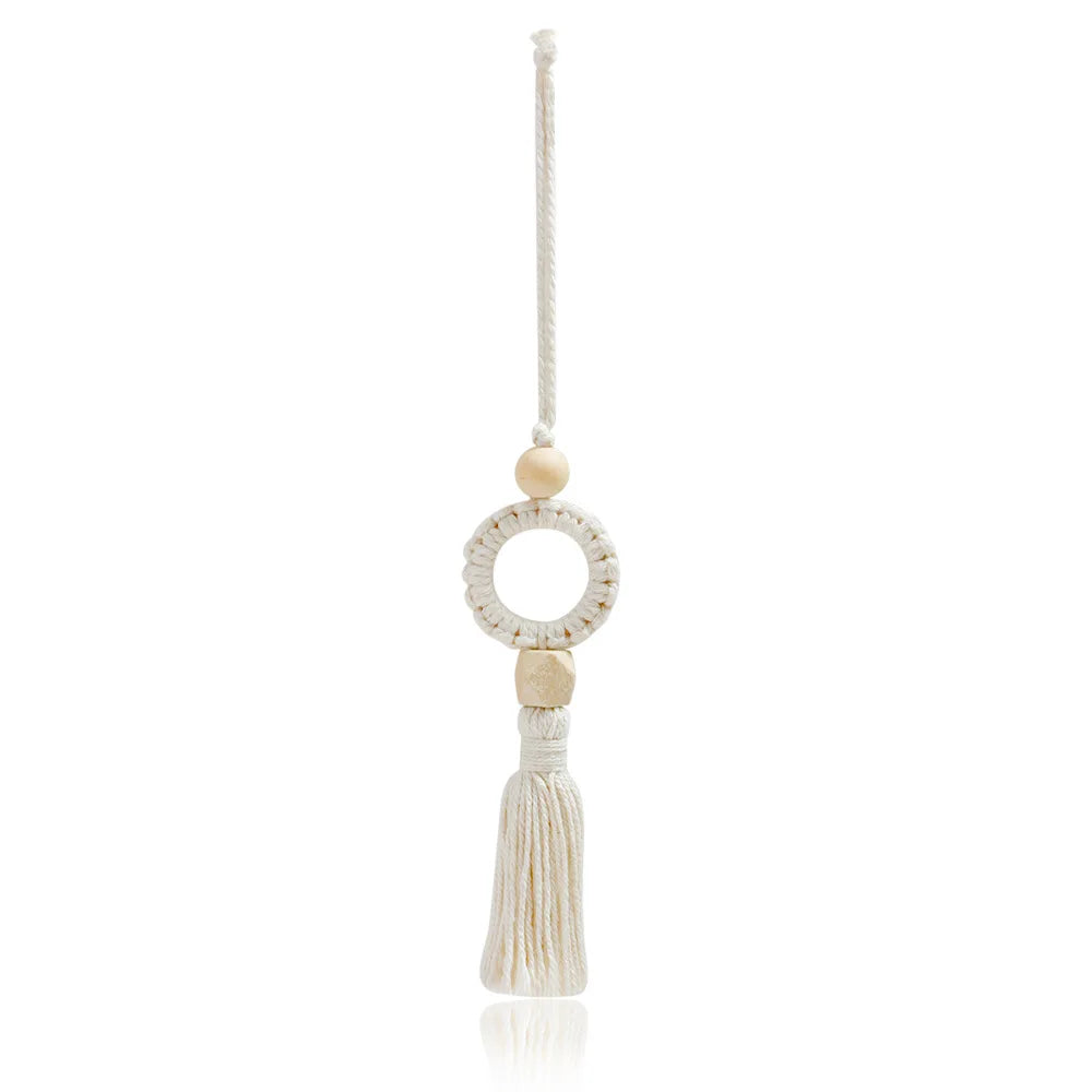 Boho Cotton Car Pendant – Handmade Rearview Mirror Hanging Ornament
